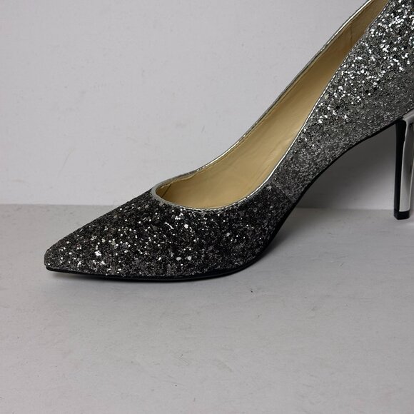 Nine West Women 9 Two Tone Ombre Coarse Glitter Fabric Silver Heels Pump Grey - Picture 11 of 16